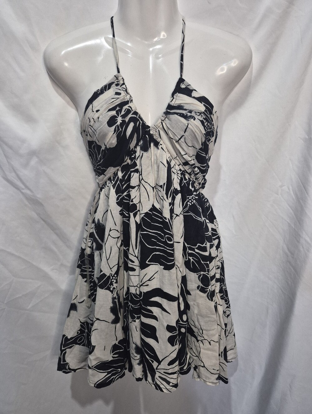 NWT American Eagle Tropical Halter Mini Dress Open Back Cotton S